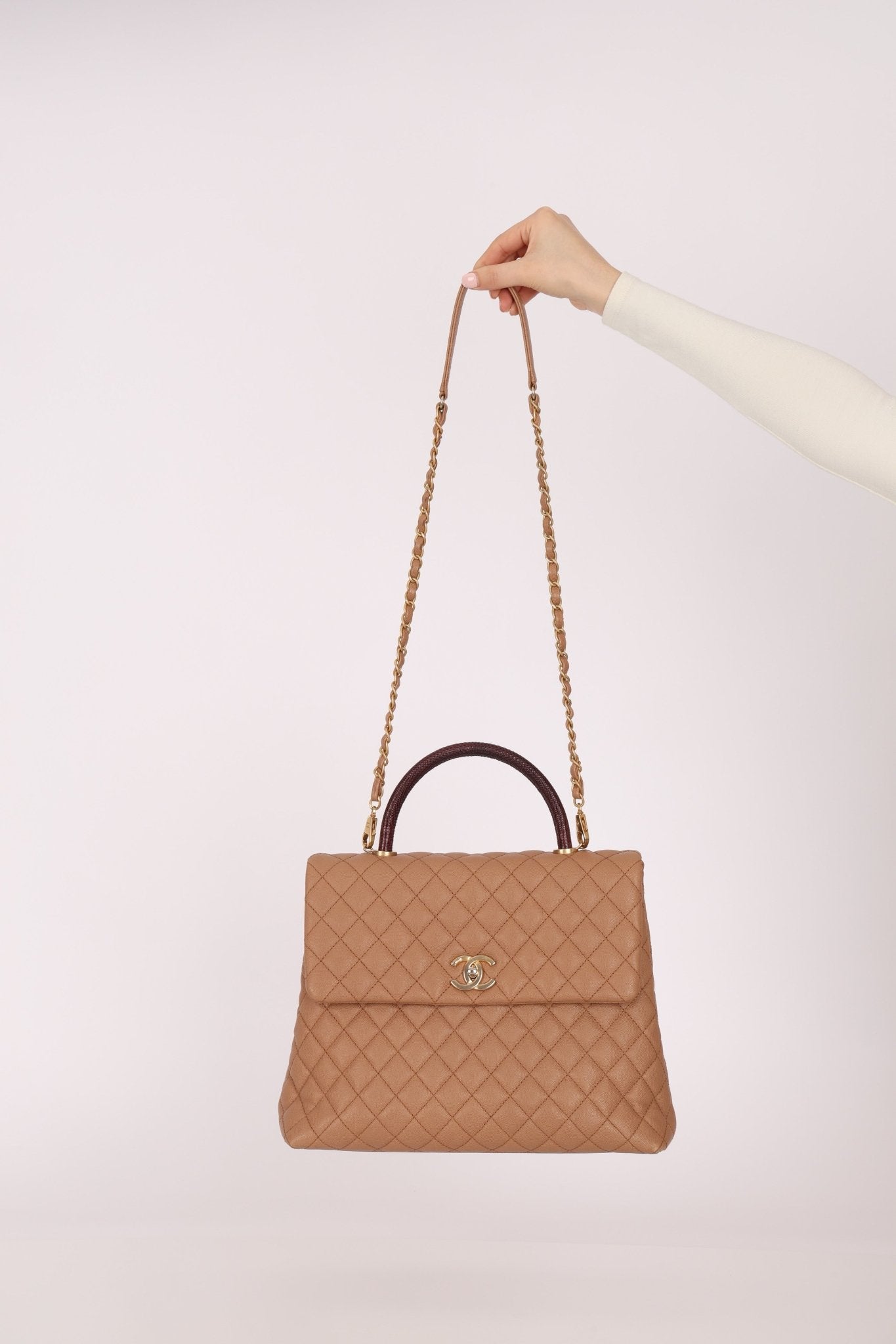 Chanel 2017 Beige Caviar Lizard Kelly Coco Handle - FashioNica