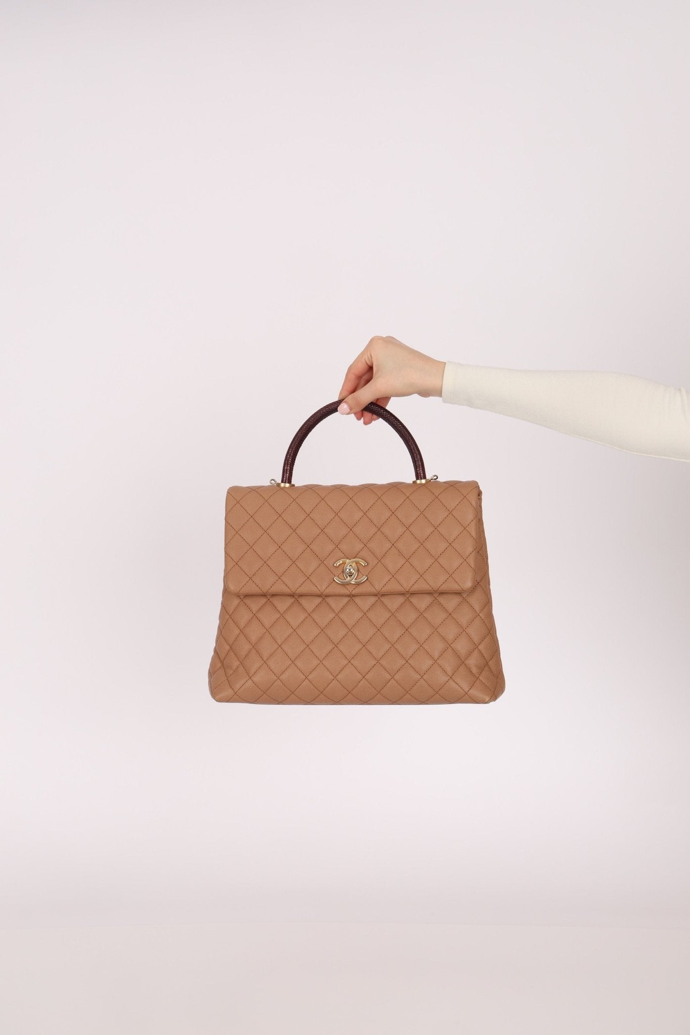 Chanel 2017 Beige Caviar Lizard Kelly Coco Handle - FashioNica