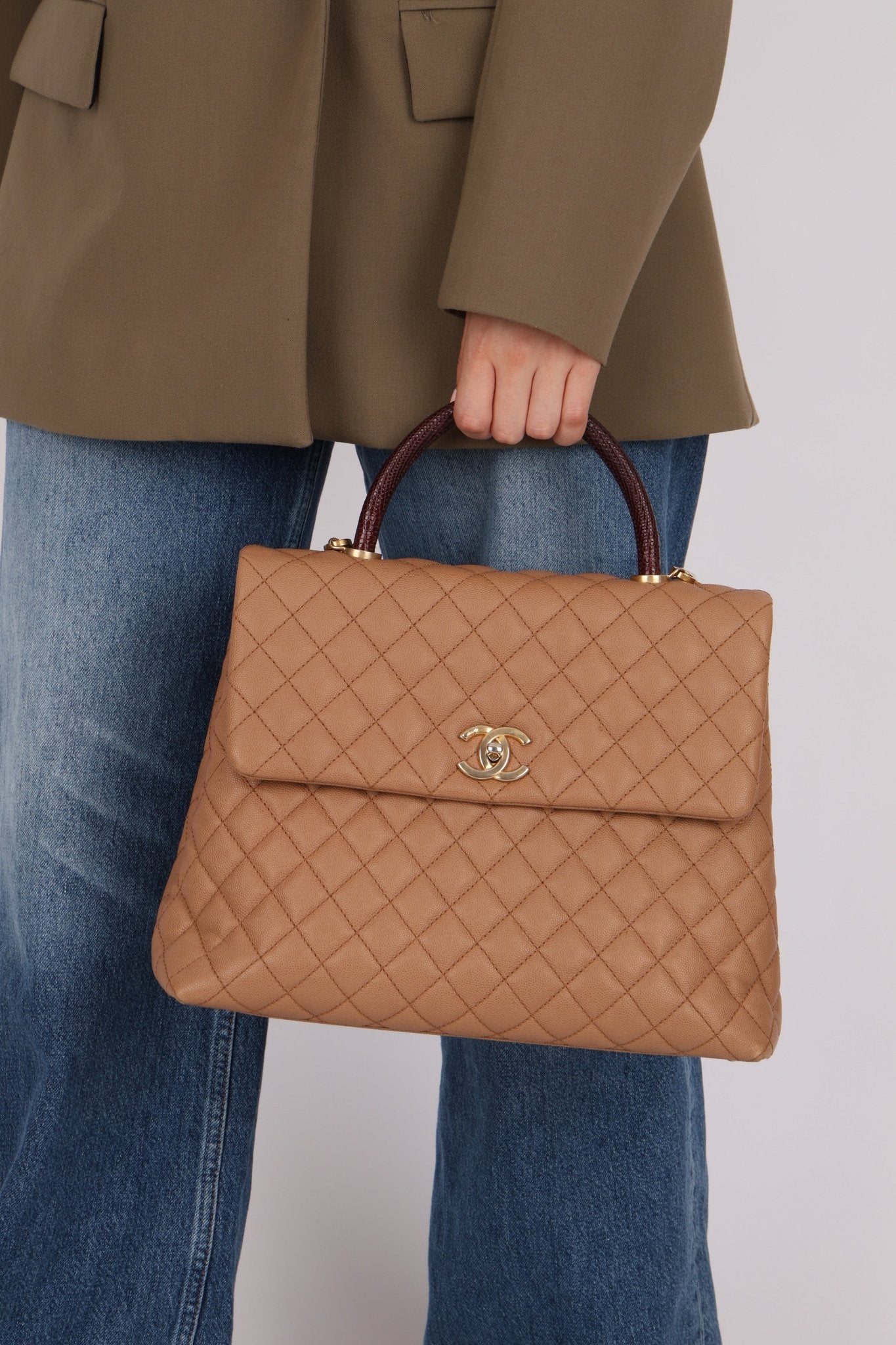 Chanel 2017 Beige Caviar Lizard Kelly Coco Handle - FashioNica