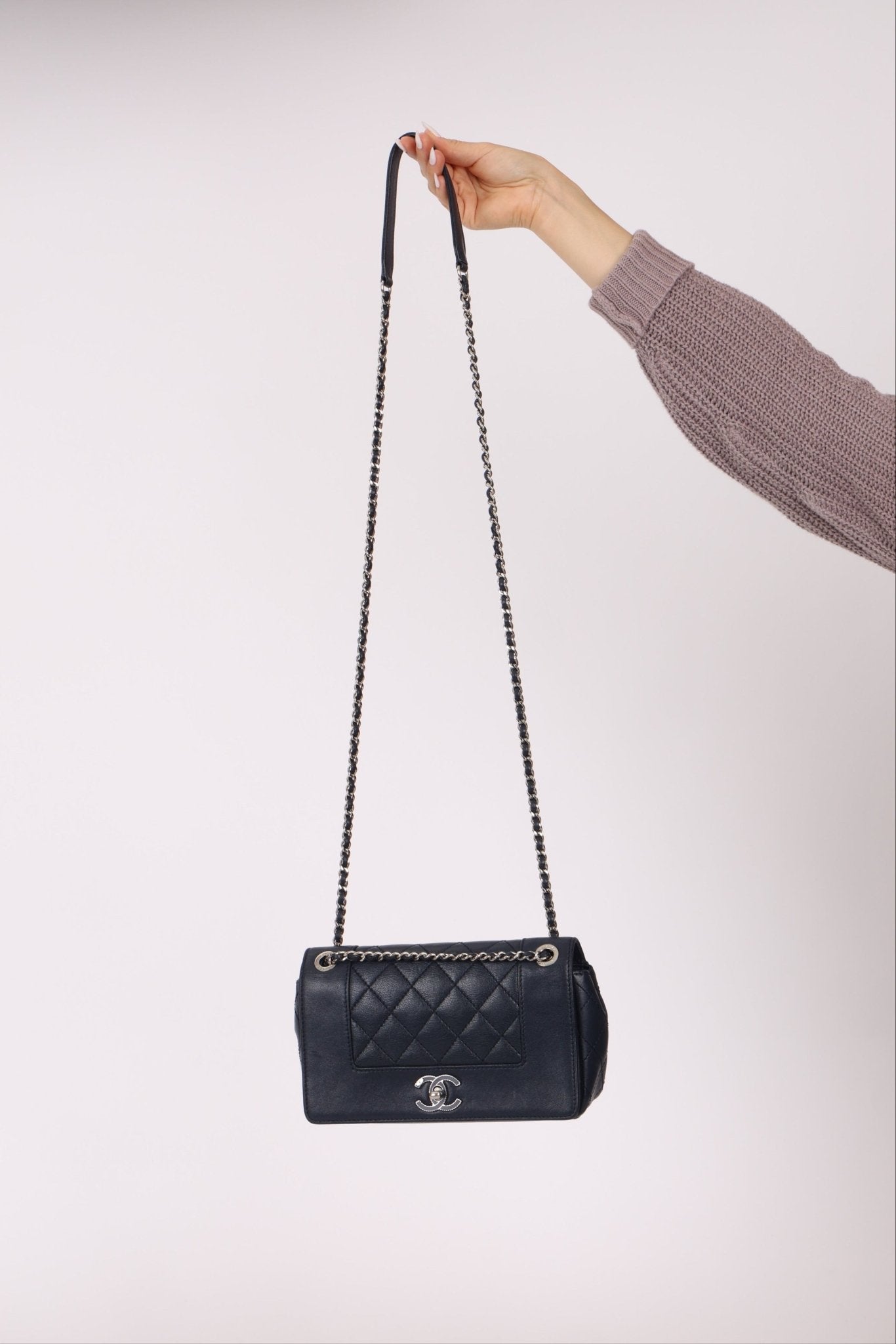 Chanel 2017 Dark Navy Sheepskin Mademoiselle Full Flap Bag - FashioNica