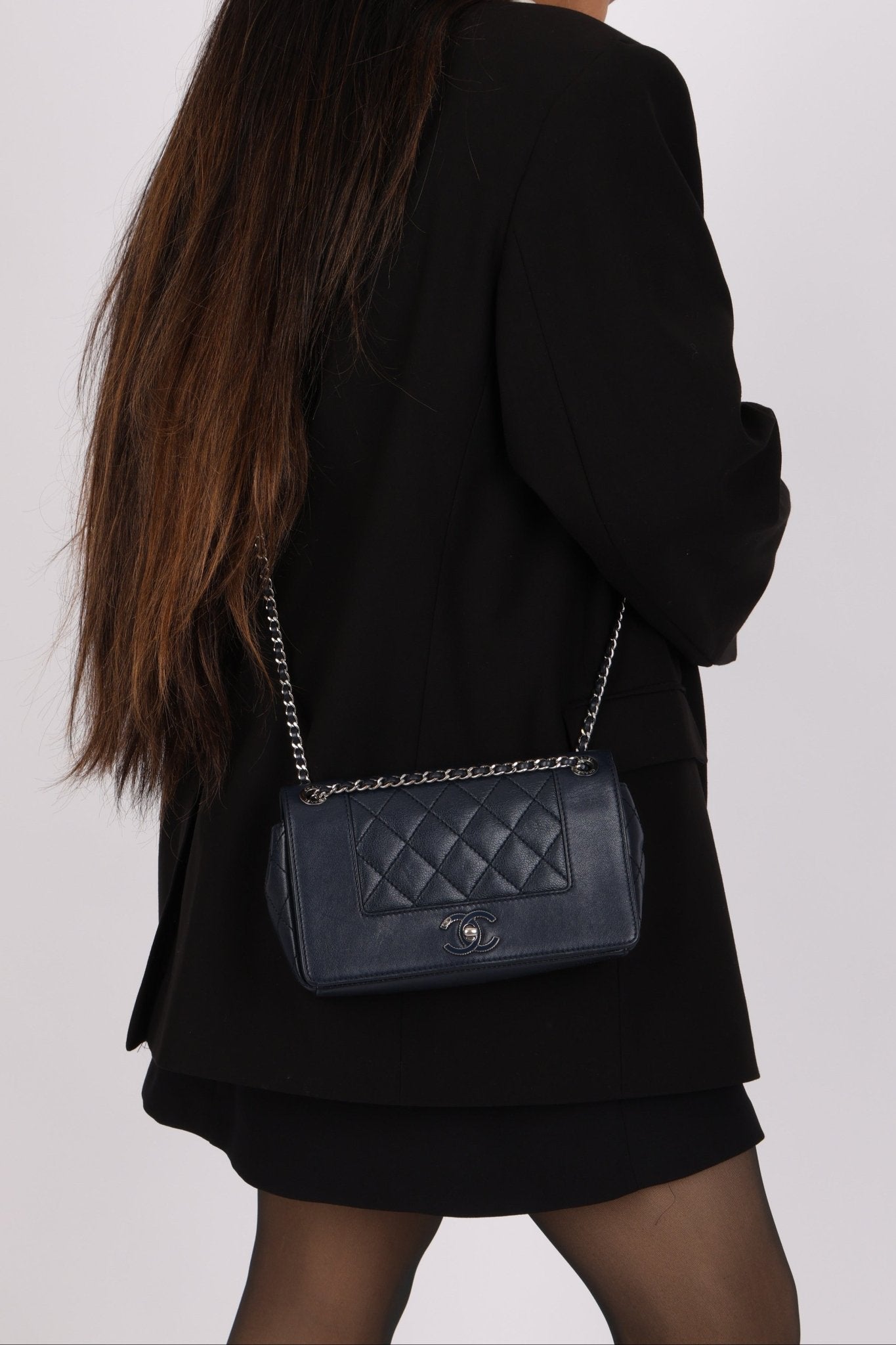 Chanel 2017 Dark Navy Sheepskin Mademoiselle Full Flap Bag - FashioNica