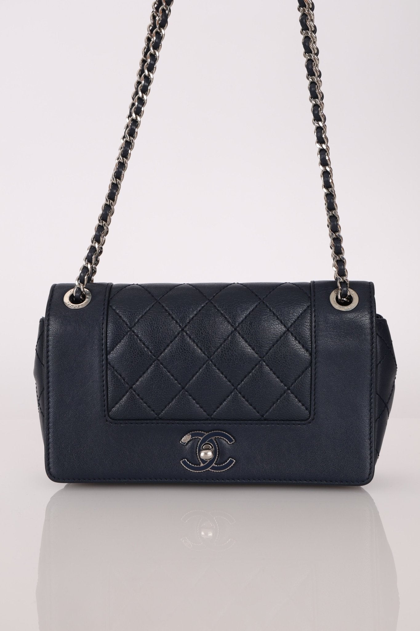 Chanel 2017 Dark Navy Sheepskin Mademoiselle Full Flap Bag - FashioNica