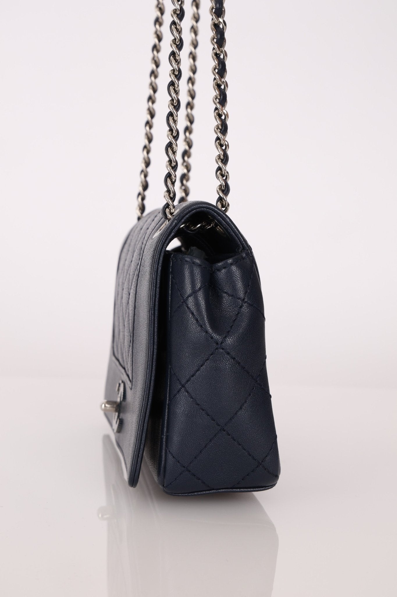 Chanel 2017 Dark Navy Sheepskin Mademoiselle Full Flap Bag - FashioNica