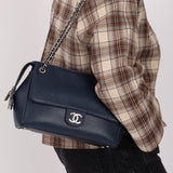 Chanel 2017 Navy Blue Top Zip Chain Shoulder Bag - FashioNica