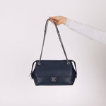 Chanel 2017 Navy Blue Top Zip Chain Shoulder Bag - FashioNica