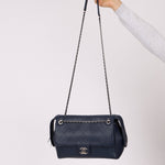 Chanel 2017 Navy Blue Top Zip Chain Shoulder Bag - FashioNica