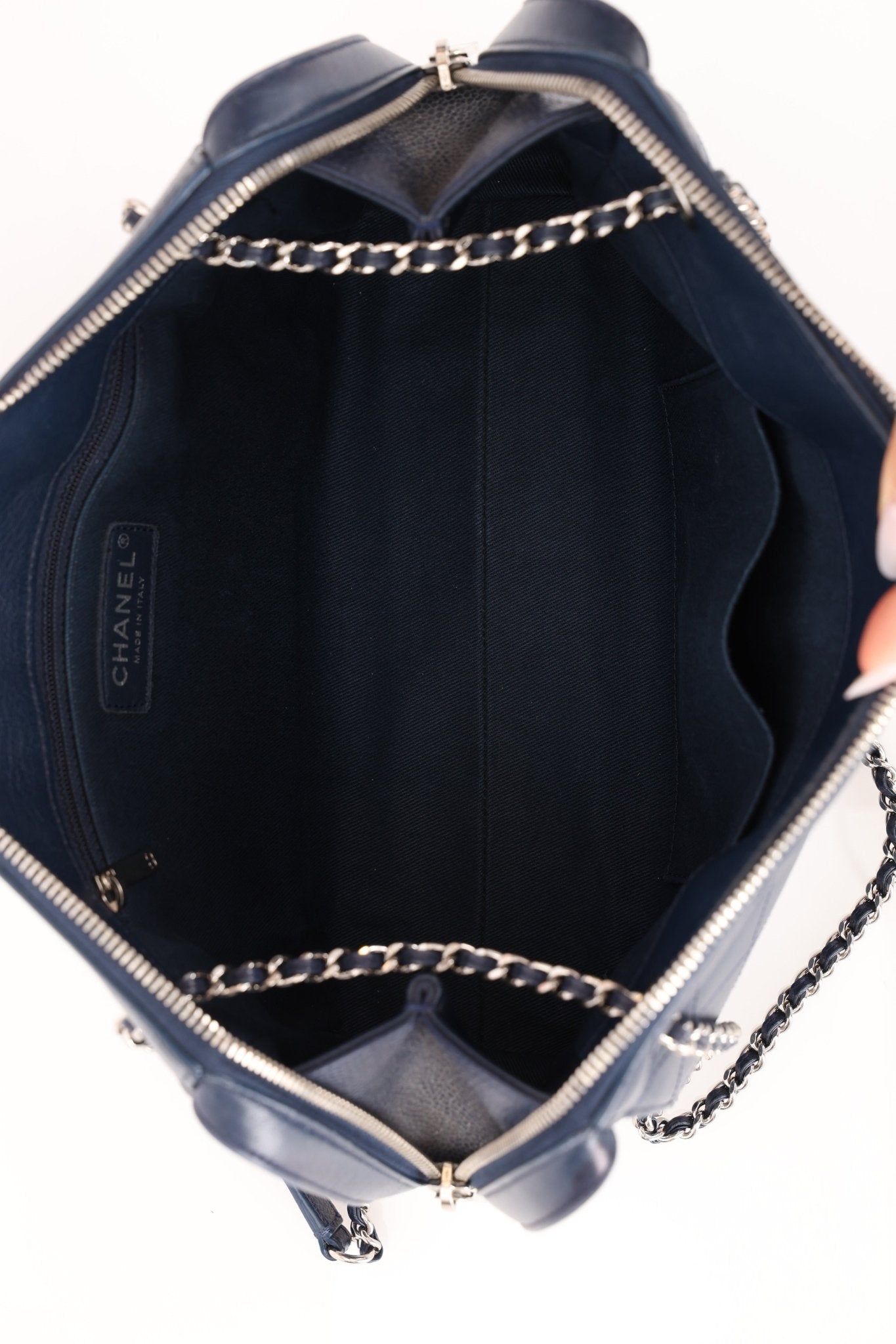 Chanel 2017 Navy Blue Top Zip Chain Shoulder Bag - FashioNica