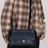 Chanel 2017 Navy Blue Top Zip Chain Shoulder Bag - FashioNica