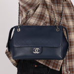 Chanel 2017 Navy Blue Top Zip Chain Shoulder Bag - FashioNica