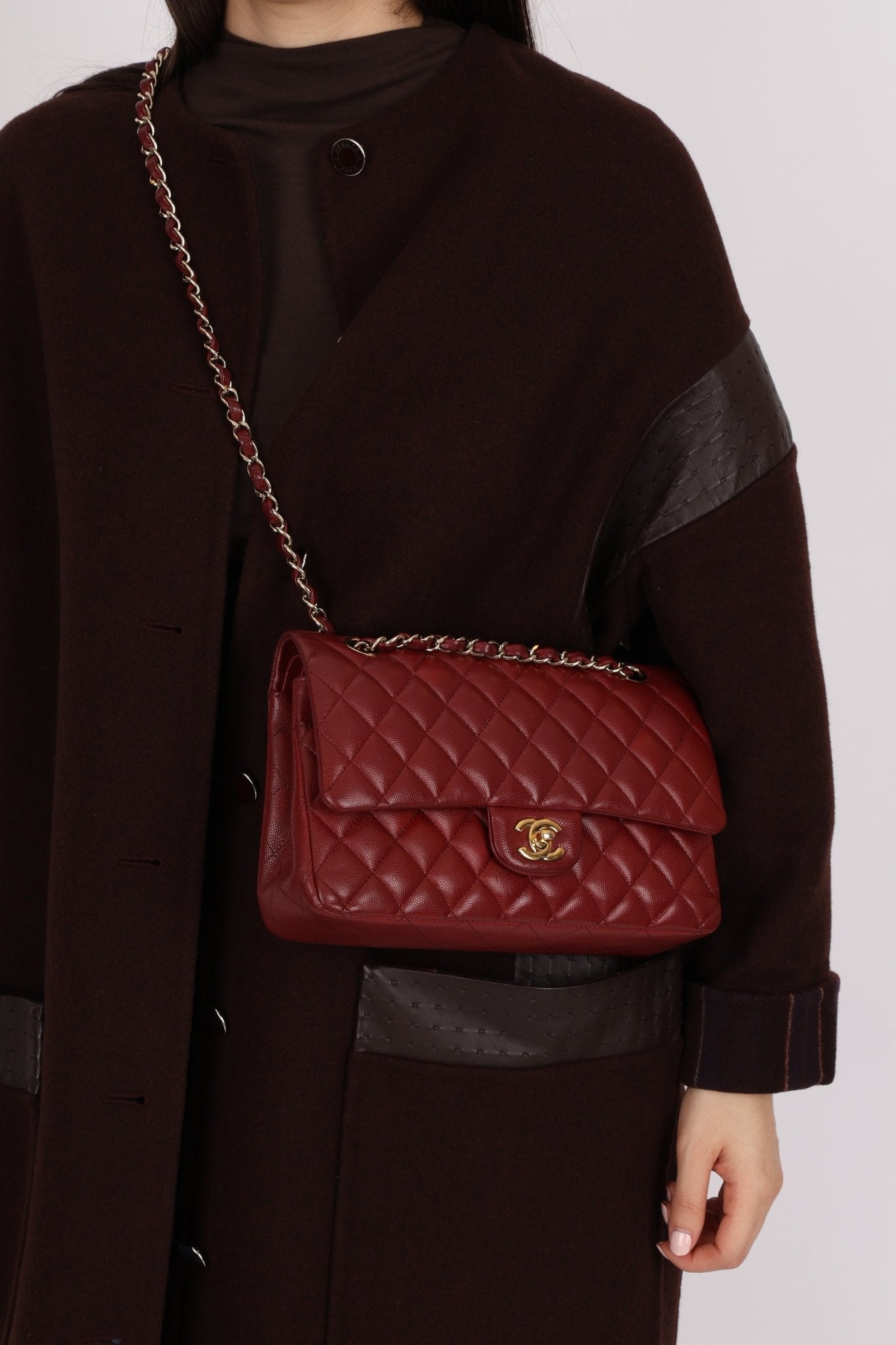 Chanel 2018 Bordeaux Caviar Medium Double Flap GHW - FashioNica