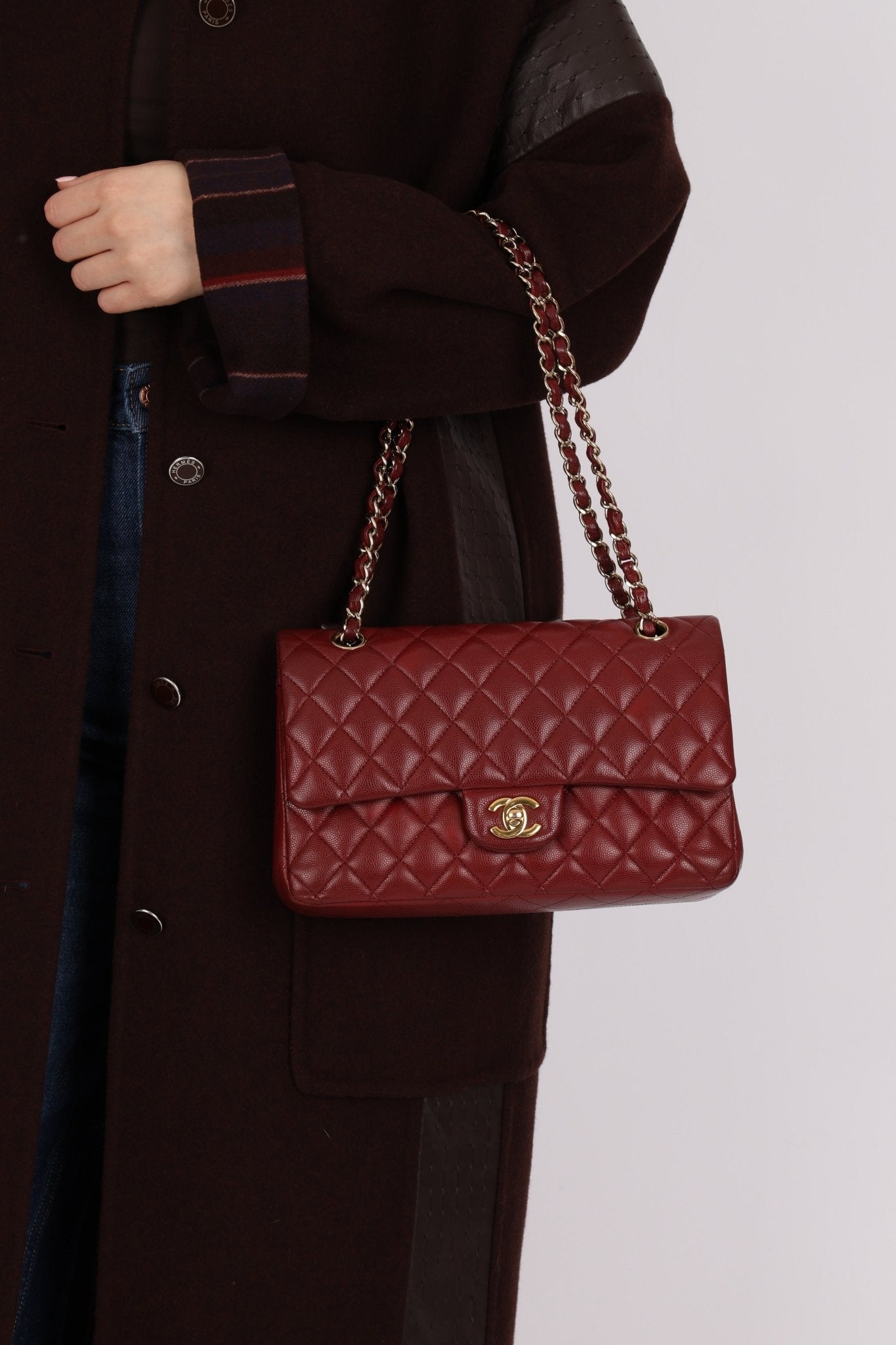 Chanel 2018 Bordeaux Caviar Medium Double Flap GHW - FashioNica