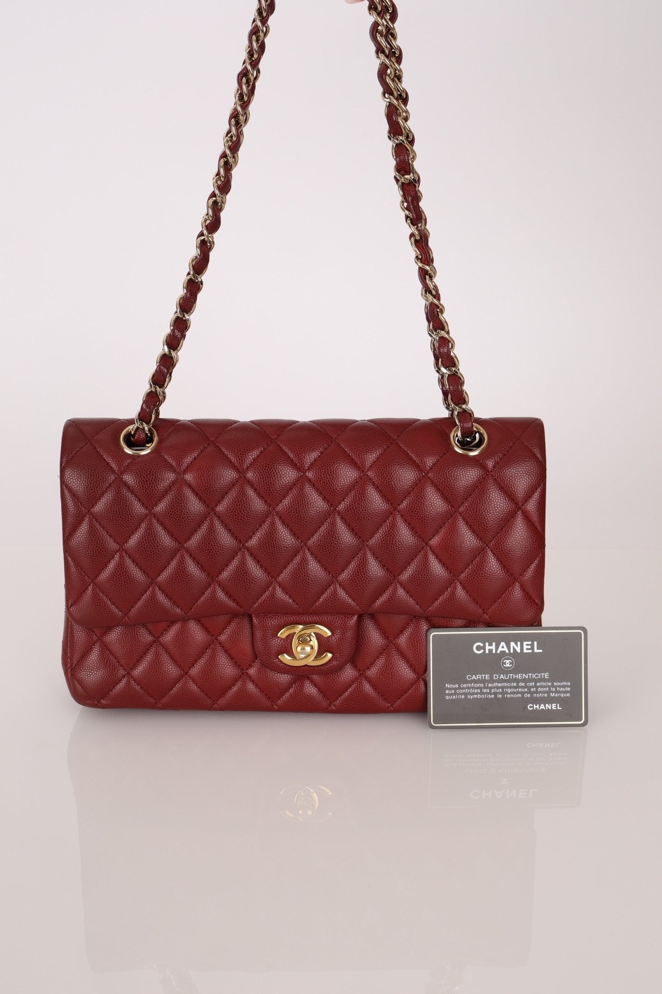 Chanel 2018 Bordeaux Caviar Medium Double Flap GHW - FashioNica