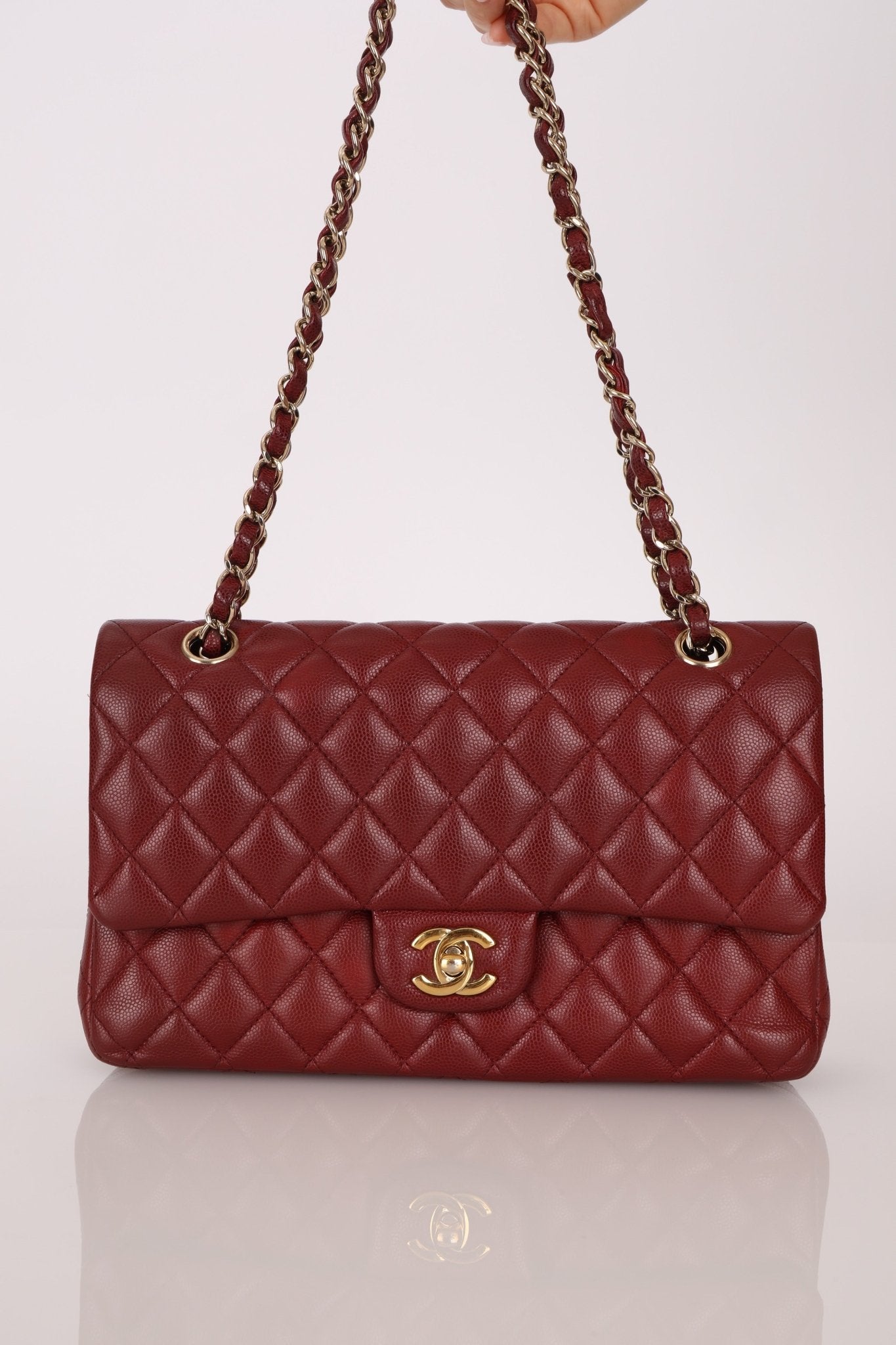Chanel 2018 Bordeaux Caviar Medium Double Flap GHW - FashioNica