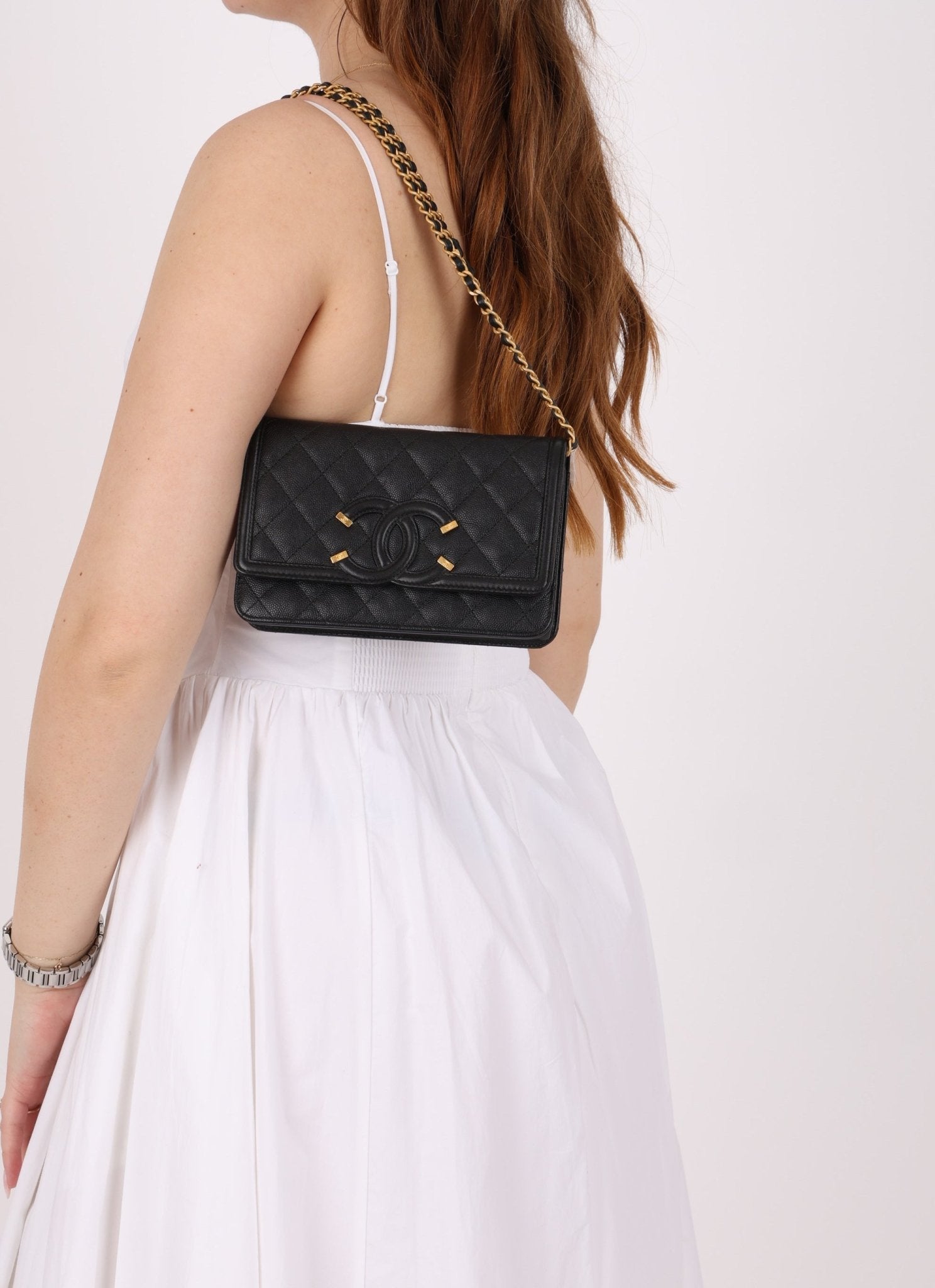 Chanel 2018 Caviar Filigree Wallet on Chain - FashioNica