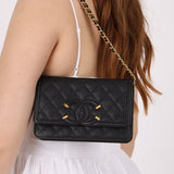 Chanel 2018 Caviar Filigree Wallet on Chain - FashioNica