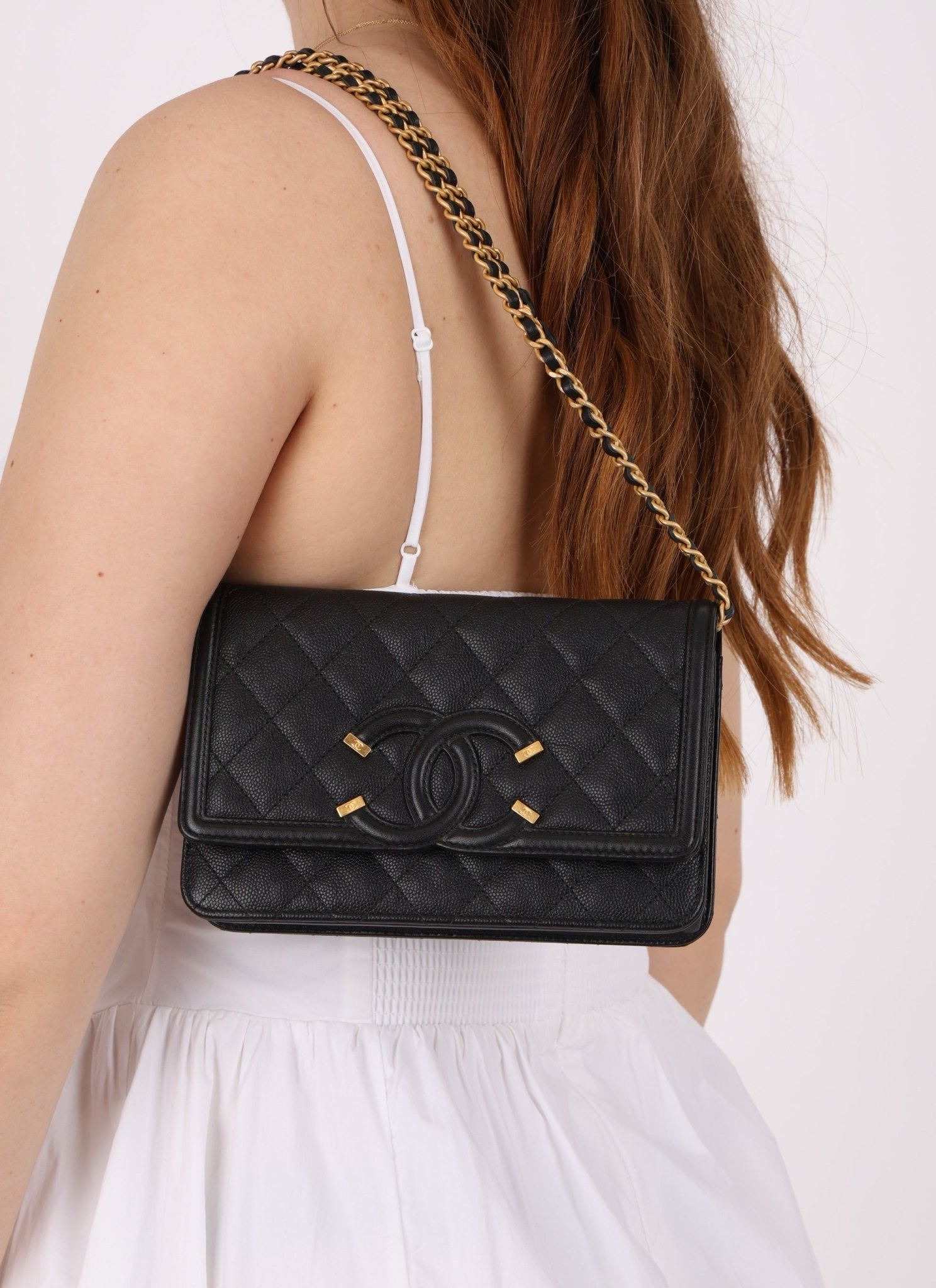 Chanel 2018 Caviar Filigree Wallet on Chain - FashioNica