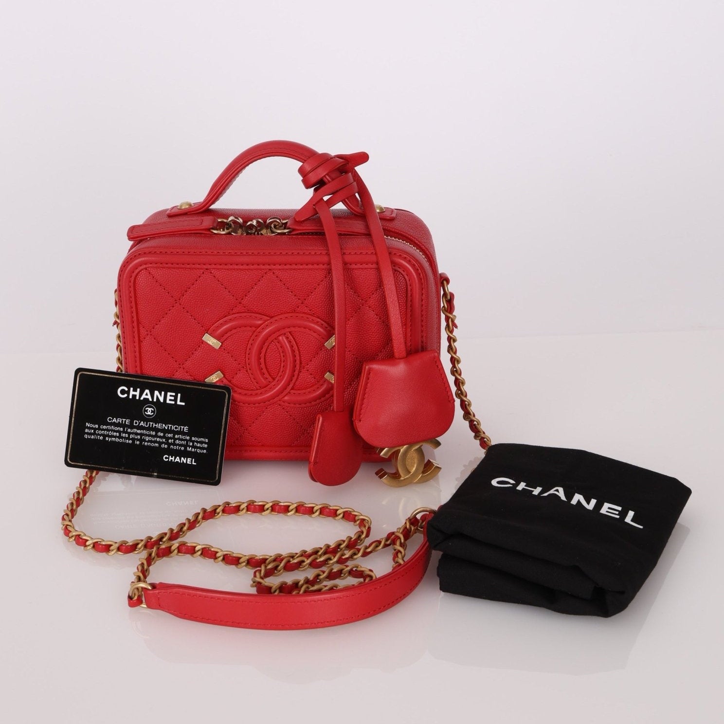 Chanel 2018 Caviar Small Filigree Vanity Crossbody - FashioNica