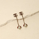 Chanel 2018 CC Logo Rhinestone and Pearl Ladybug Drop Earrings - FashioNica