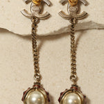 Chanel 2018 CC Logo Rhinestone and Pearl Ladybug Drop Earrings - FashioNica