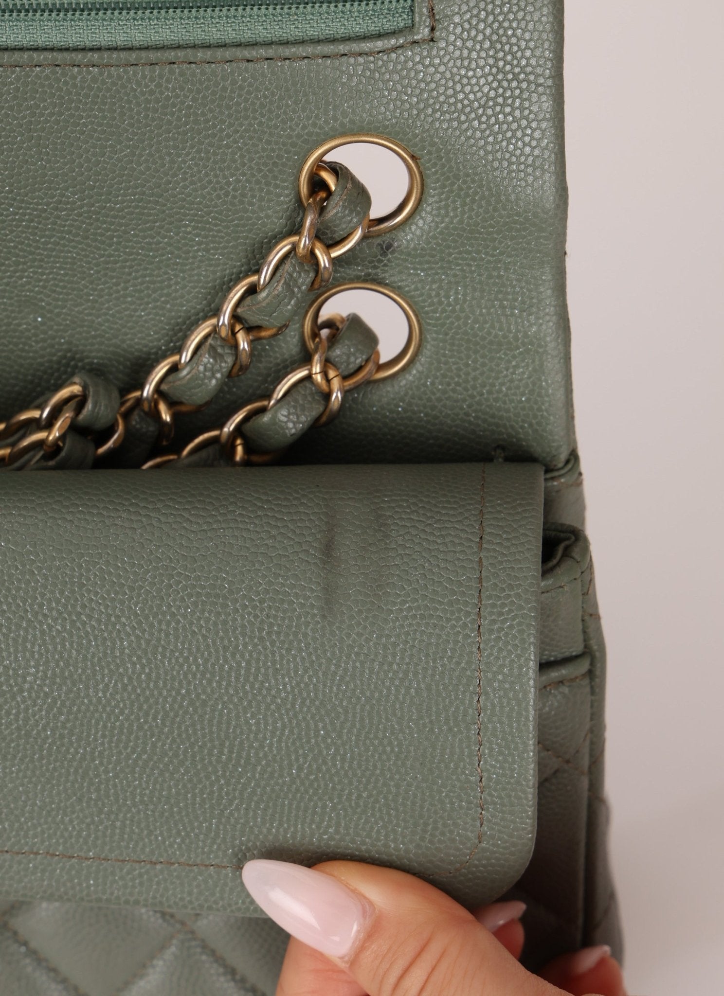 Chanel 2018 Eucalyptus Green Iridescent Caviar Small Double Flap - FashioNica