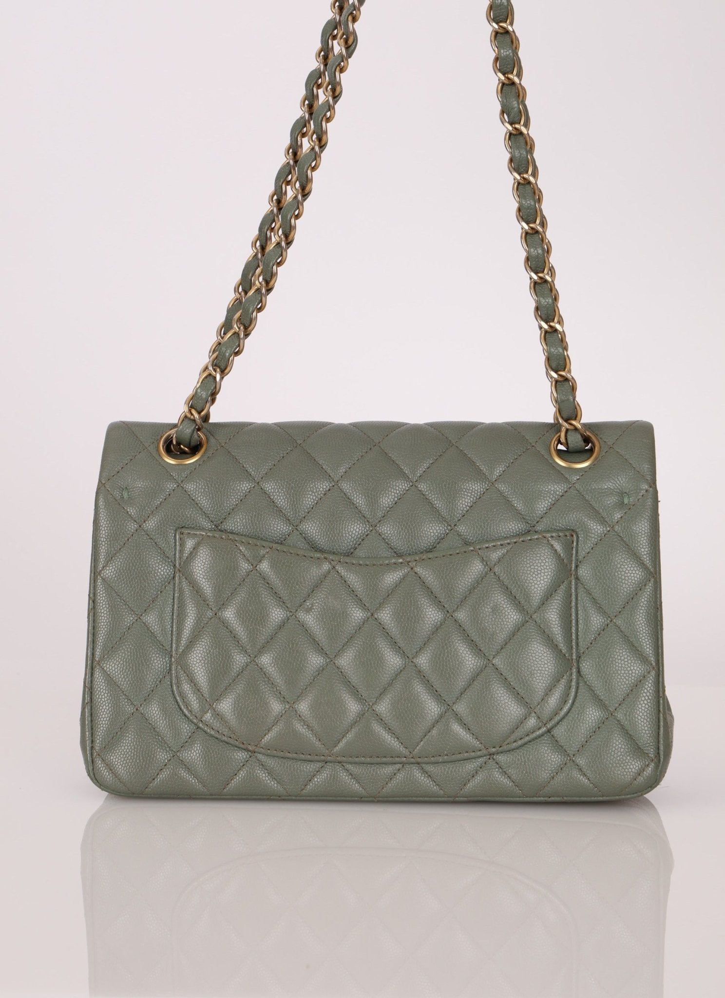 Chanel 2018 Eucalyptus Green Iridescent Caviar Small Double Flap - FashioNica