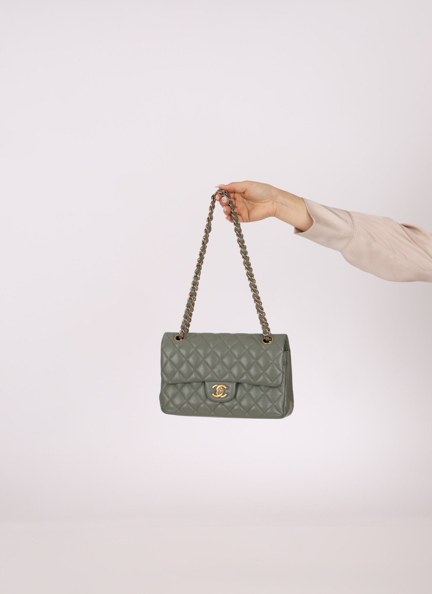 Chanel 2018 Eucalyptus Green Iridescent Caviar Small Double Flap - FashioNica