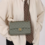 Chanel 2018 Eucalyptus Green Iridescent Caviar Small Double Flap - FashioNica