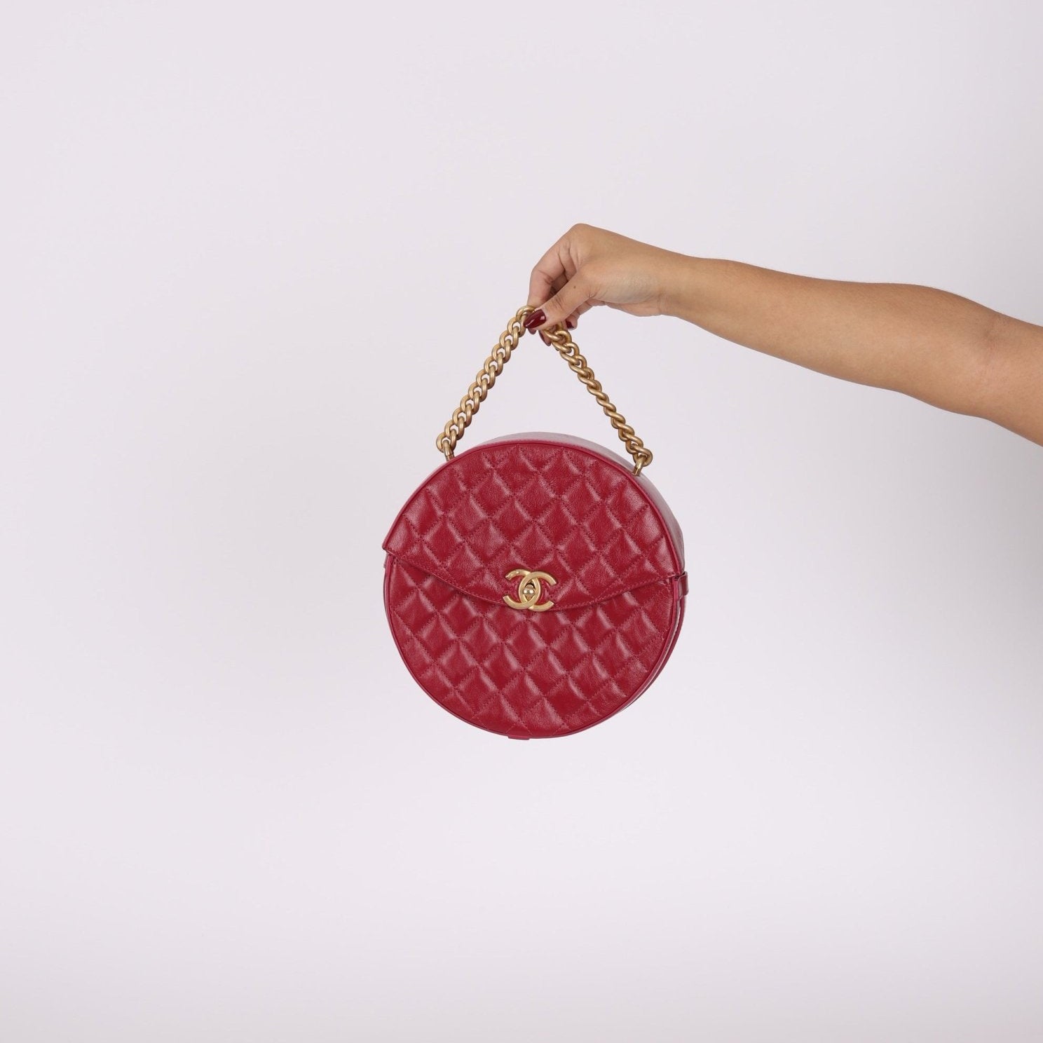 Chanel 2018 Glazed Calfskin Round Top Handle Crossbody - FashioNica