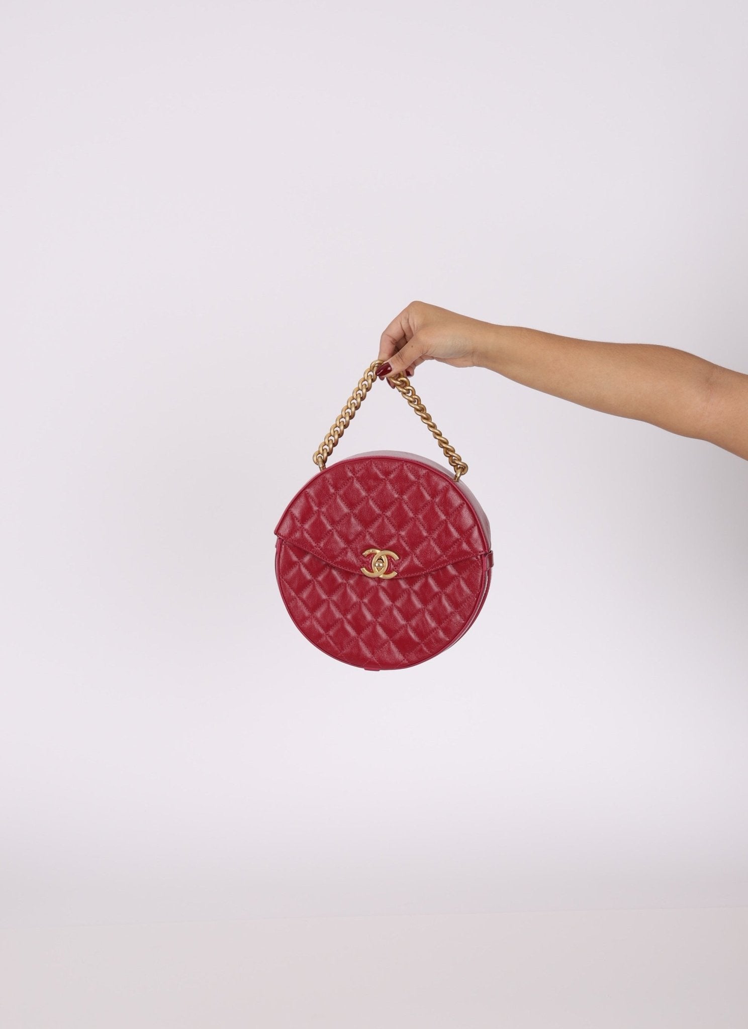 Chanel 2018 Glazed Calfskin Round Top Handle Crossbody - FashioNica