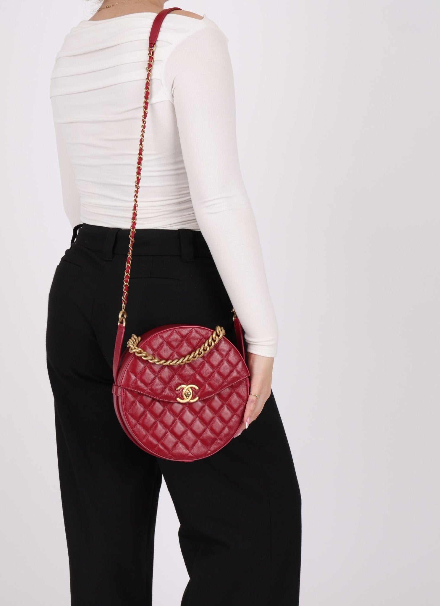 Chanel 2018 Glazed Calfskin Round Top Handle Crossbody - FashioNica