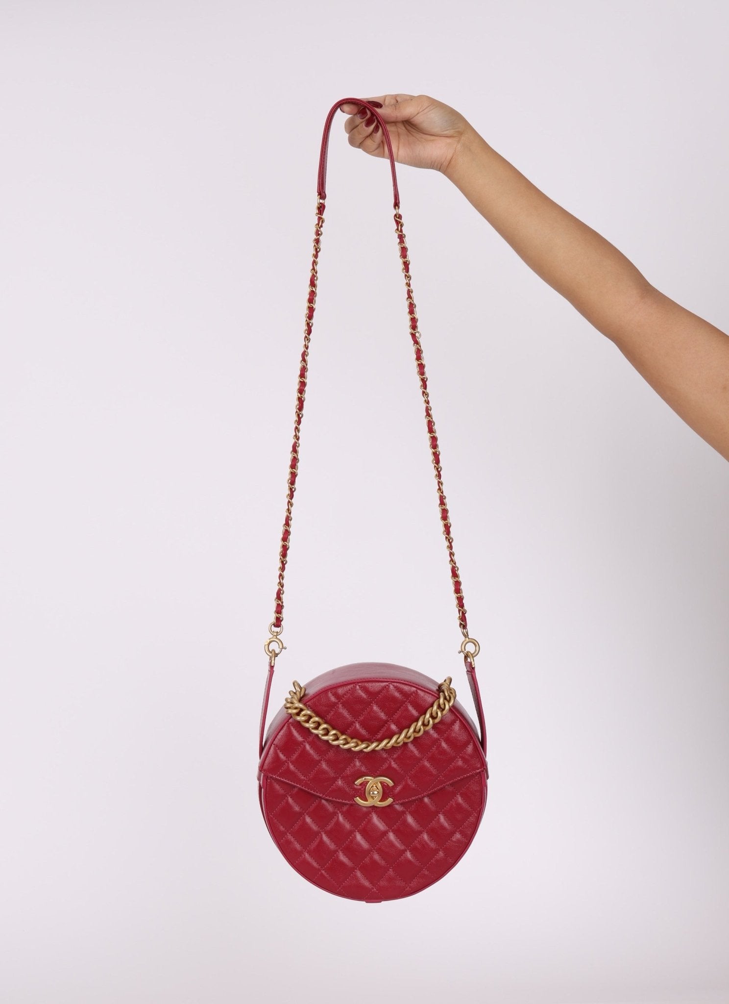 Chanel 2018 Glazed Calfskin Round Top Handle Crossbody - FashioNica