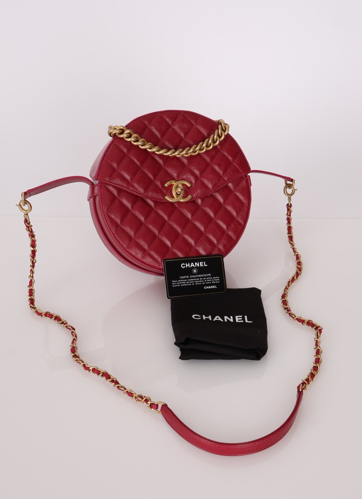 Chanel 2018 Glazed Calfskin Round Top Handle Crossbody - FashioNica