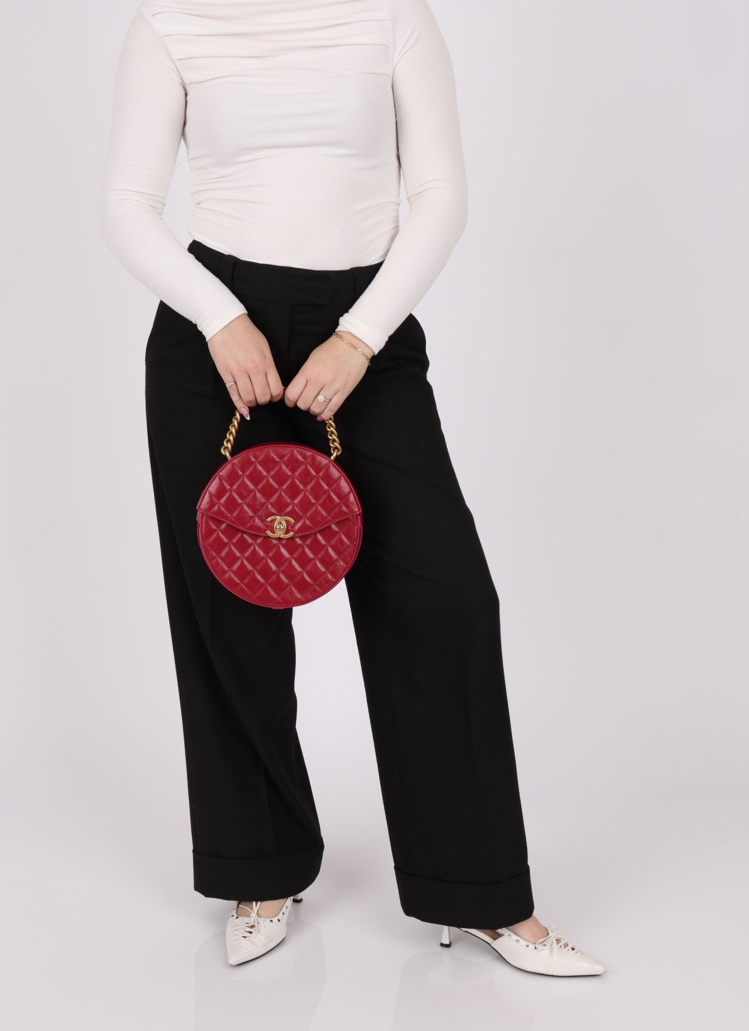 Chanel 2018 Glazed Calfskin Round Top Handle Crossbody - FashioNica