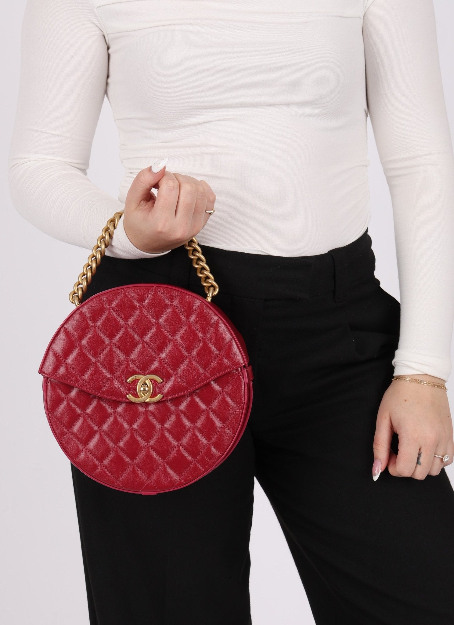 Chanel 2018 Glazed Calfskin Round Top Handle Crossbody - FashioNica