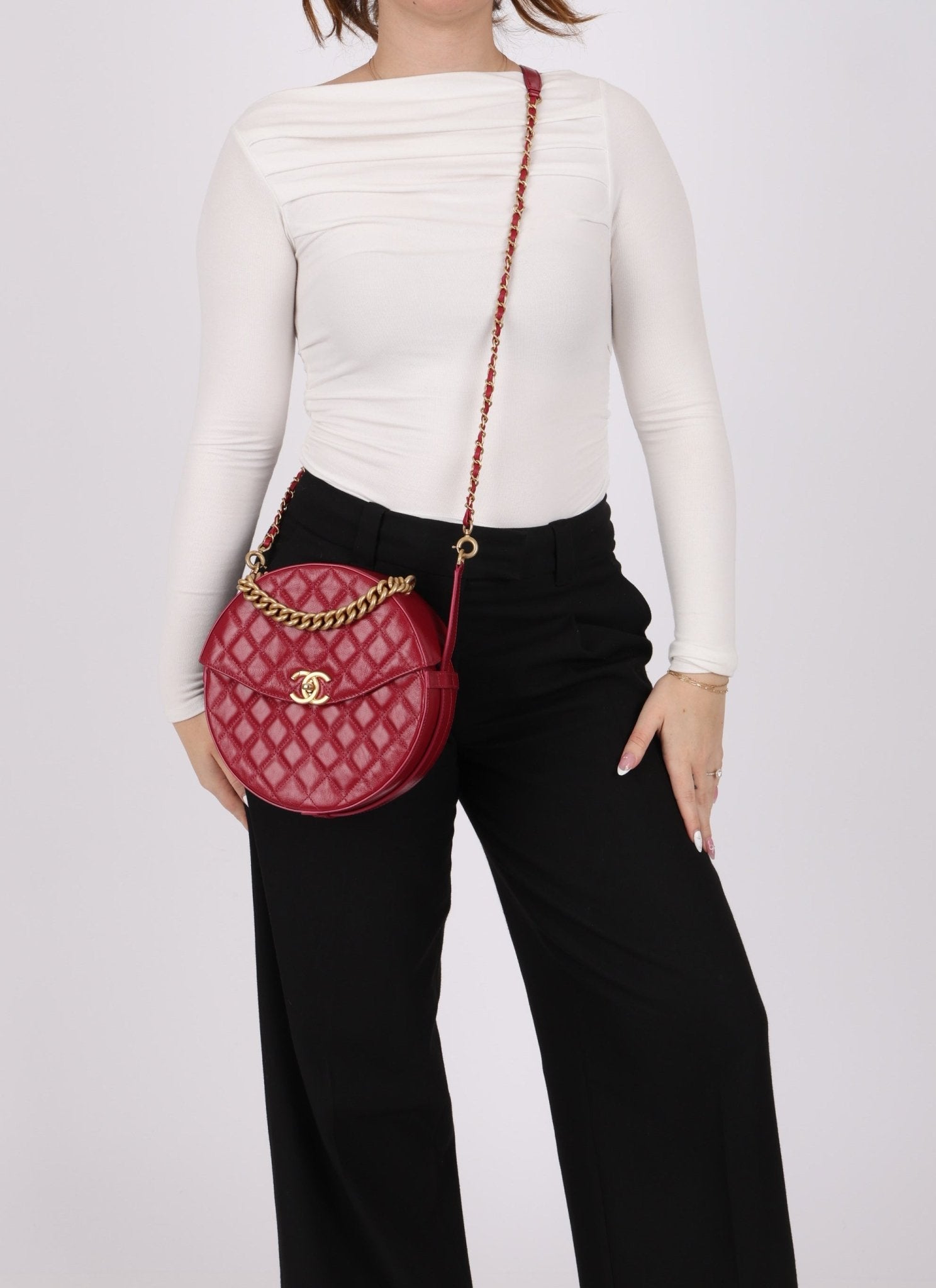 Chanel 2018 Glazed Calfskin Round Top Handle Crossbody - FashioNica