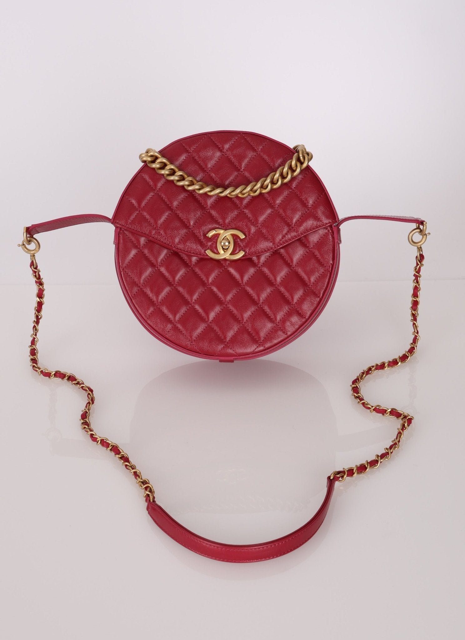 Chanel 2018 Glazed Calfskin Round Top Handle Crossbody - FashioNica