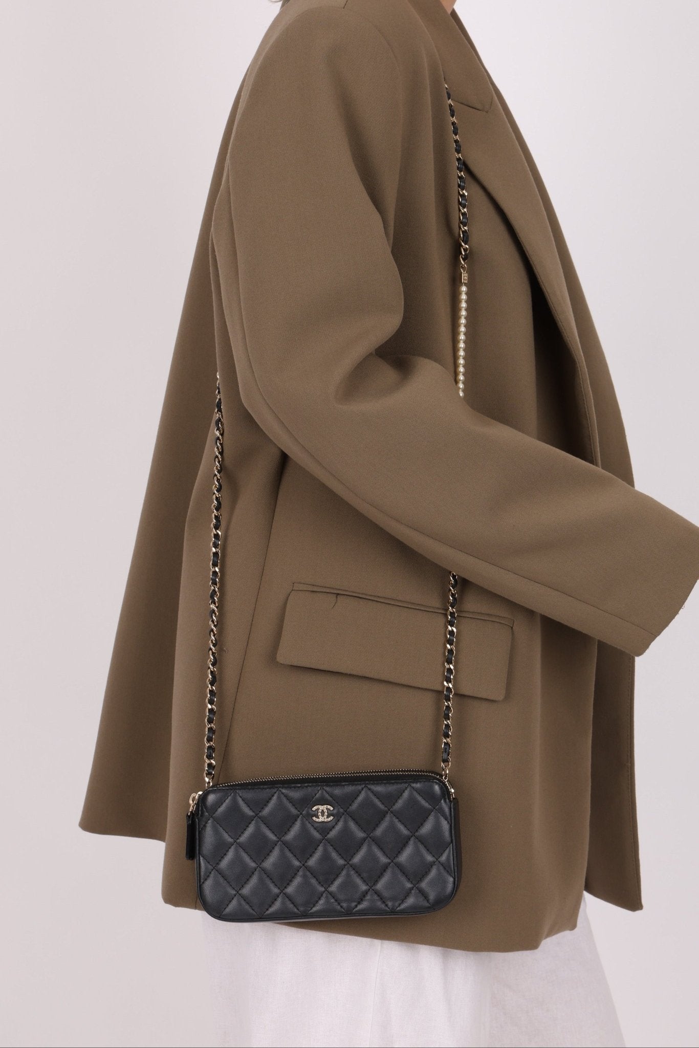 Chanel 2018 Iridescent Lambskin Double - Zip Pearl Wallet on Chain - FashioNica