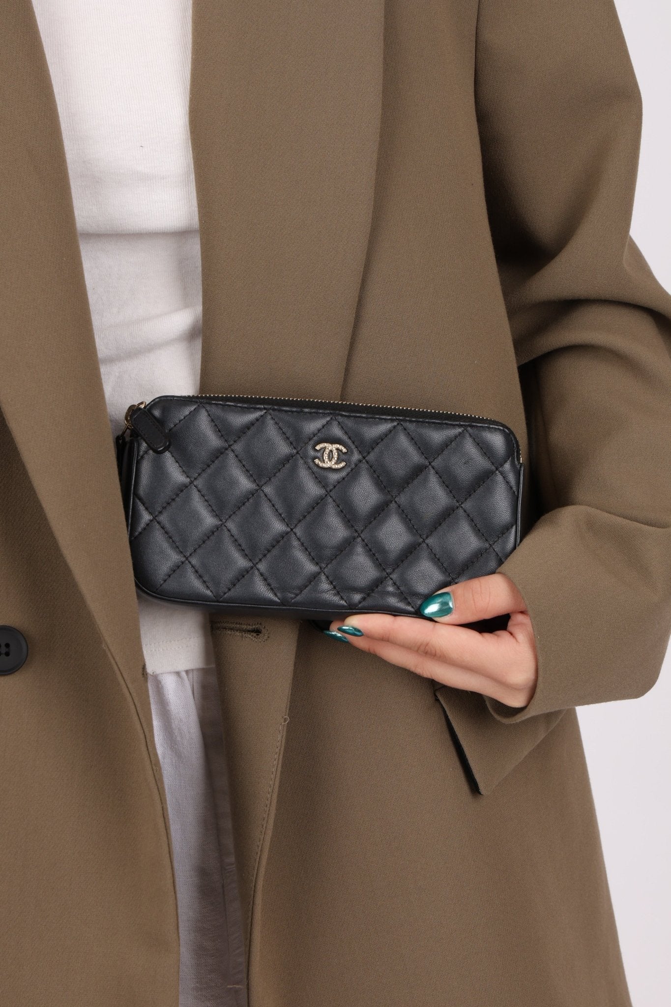 Chanel 2018 Iridescent Lambskin Double - Zip Pearl Wallet on Chain - FashioNica