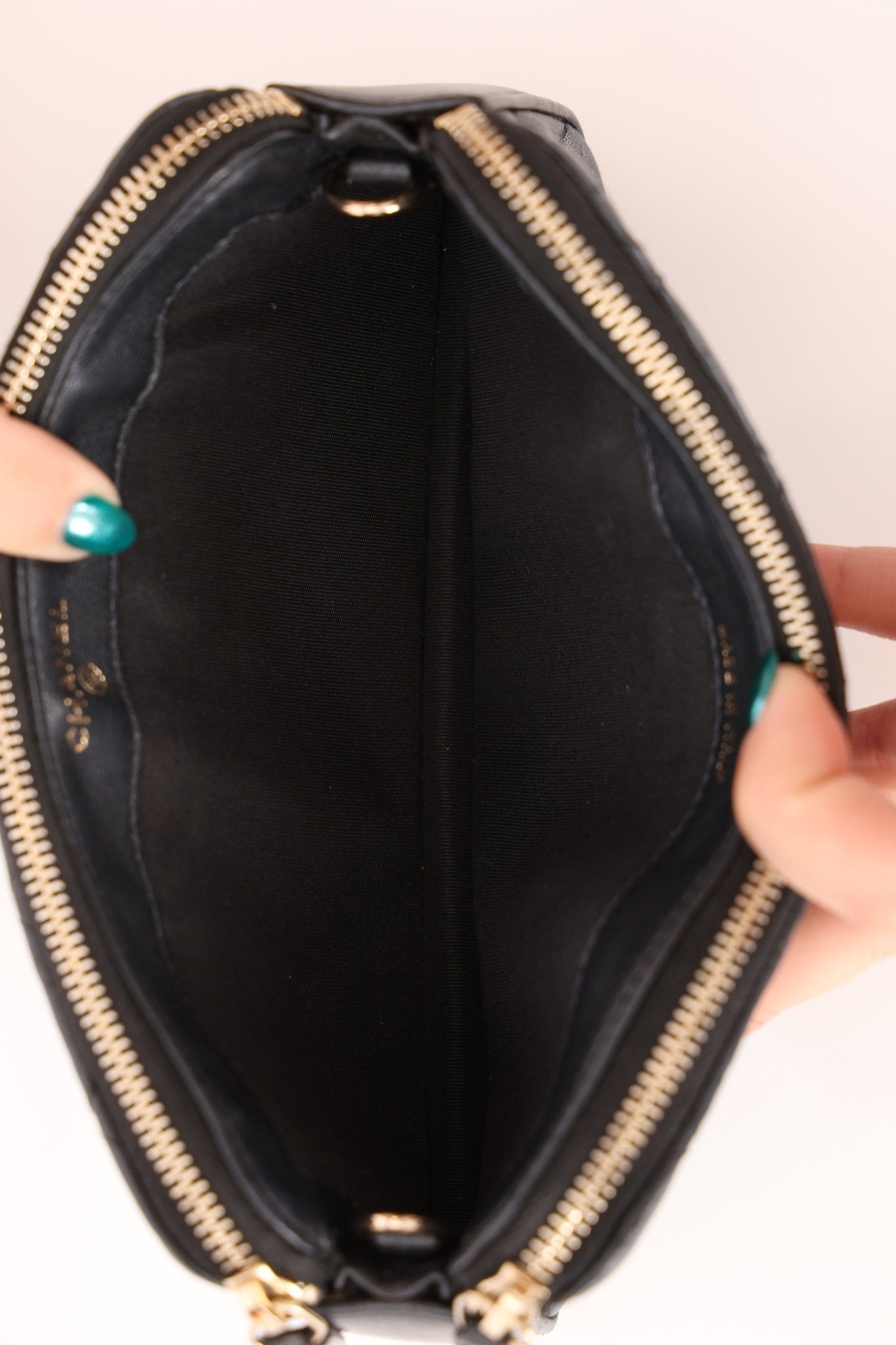 Chanel 2018 Iridescent Lambskin Double - Zip Pearl Wallet on Chain - FashioNica