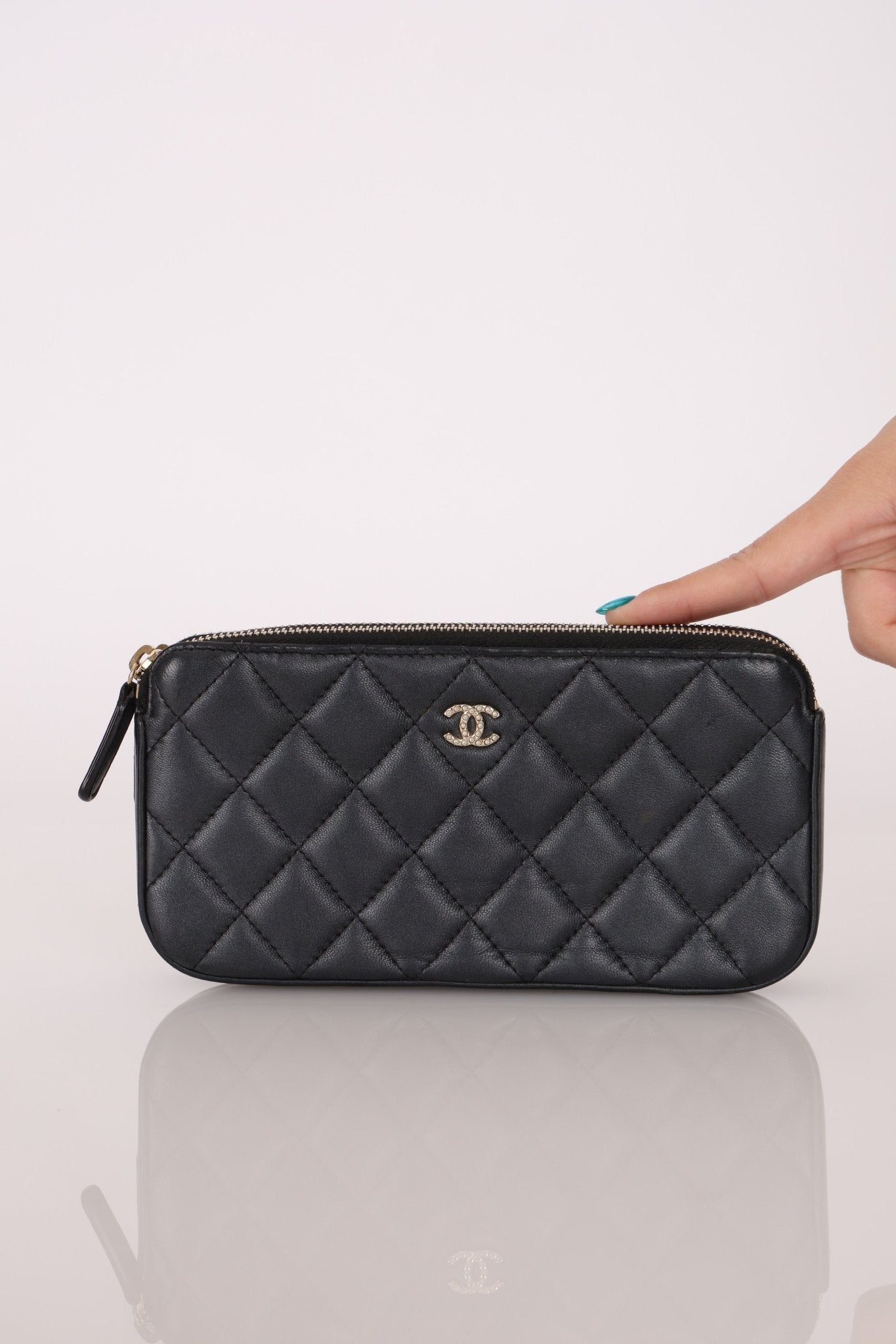 Chanel 2018 Iridescent Lambskin Double - Zip Pearl Wallet on Chain - FashioNica