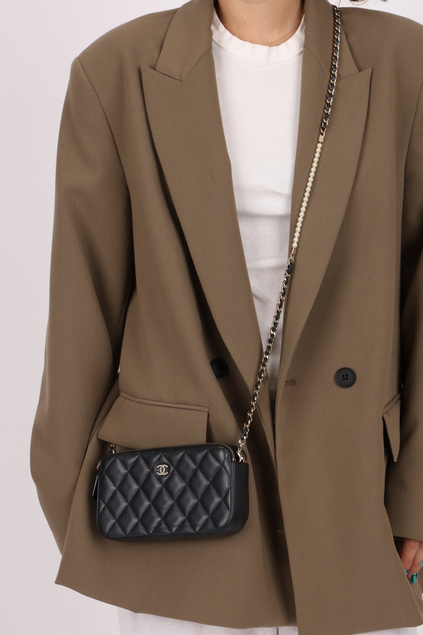 Chanel 2018 Iridescent Lambskin Double - Zip Pearl Wallet on Chain - FashioNica