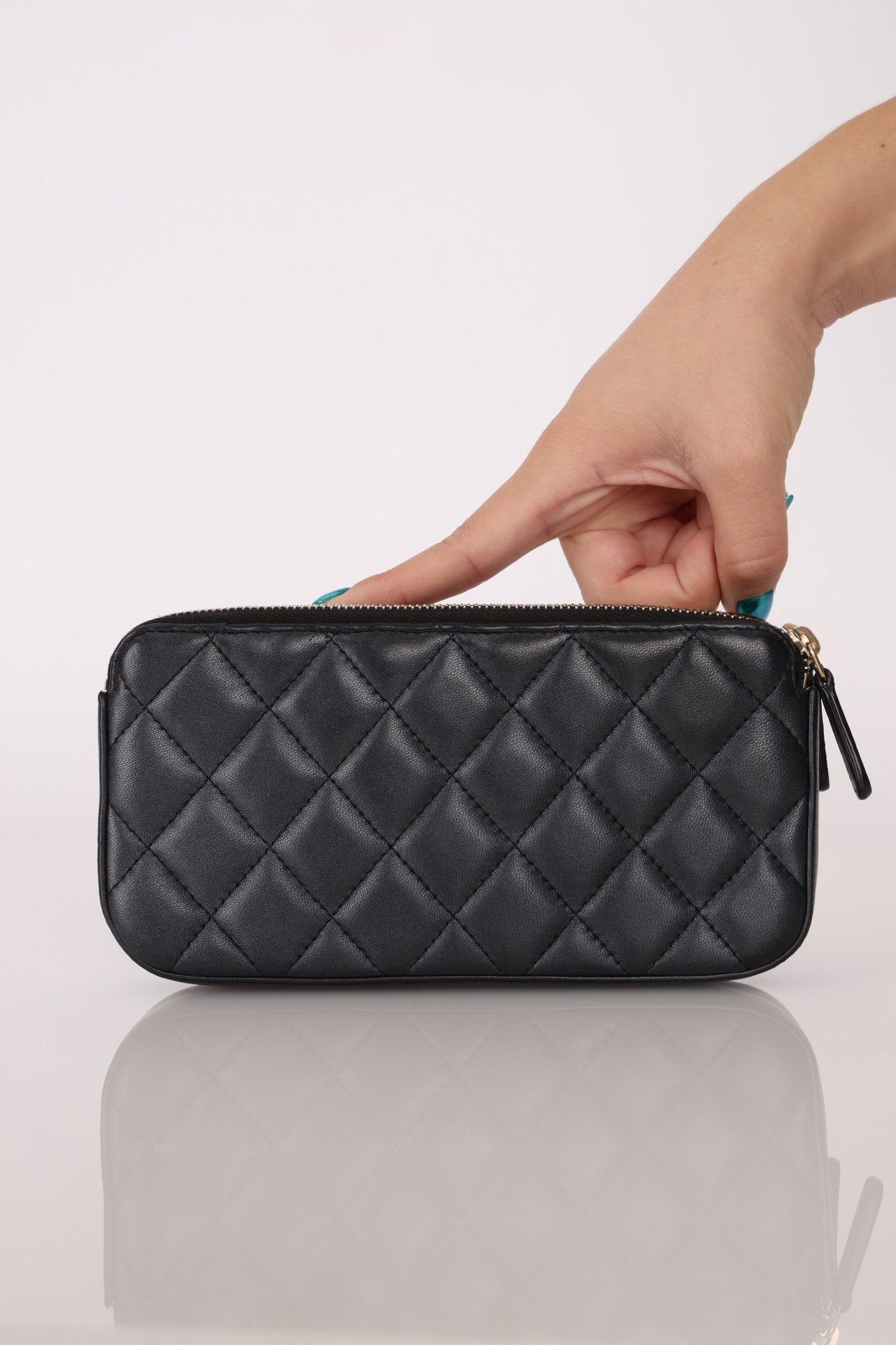 Chanel 2018 Iridescent Lambskin Double - Zip Pearl Wallet on Chain - FashioNica