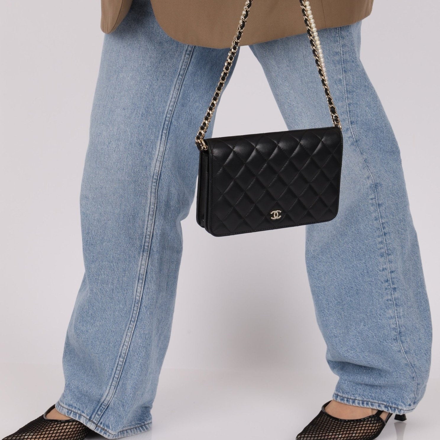 Chanel 2018 Lambskin Pearl Chain Wallet on Chain - FashioNica