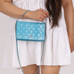 Chanel 2018 Light Blue Iridescent Wallet on Chain - FashioNica