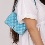 Chanel 2018 Light Blue Iridescent Wallet on Chain - FashioNica