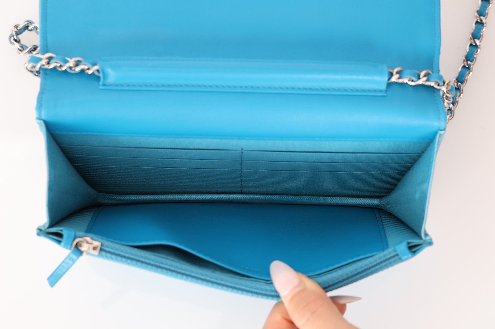 Chanel 2018 Light Blue Iridescent Wallet on Chain - FashioNica