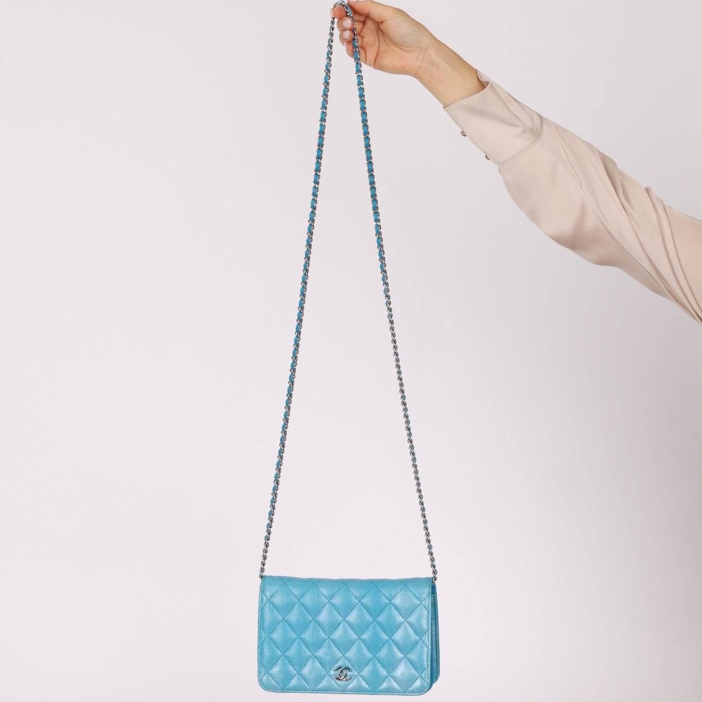 Chanel 2018 Light Blue Iridescent Wallet on Chain - FashioNica