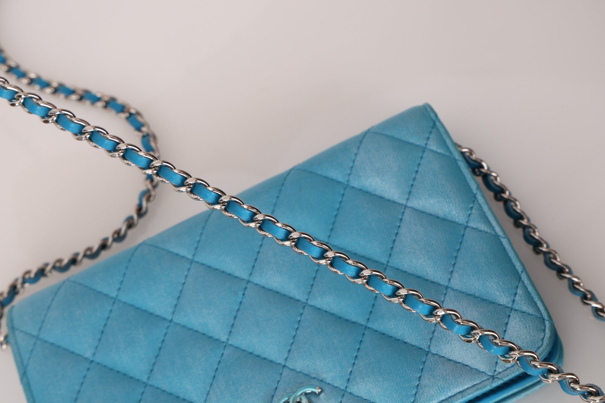 Chanel 2018 Light Blue Iridescent Wallet on Chain - FashioNica