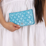 Chanel 2018 Light Blue Iridescent Wallet on Chain - FashioNica