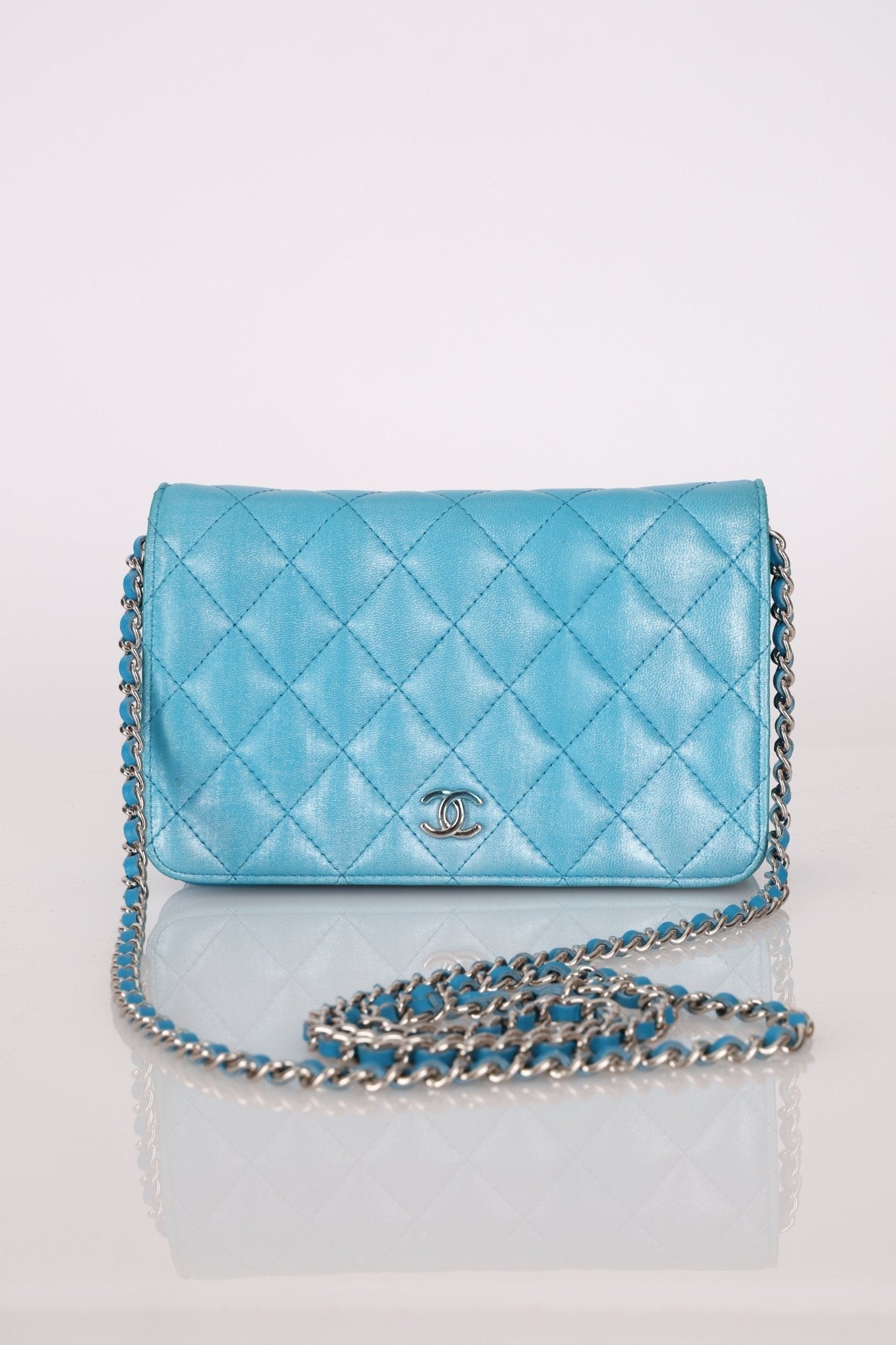 Chanel 2018 Light Blue Iridescent Wallet on Chain - FashioNica